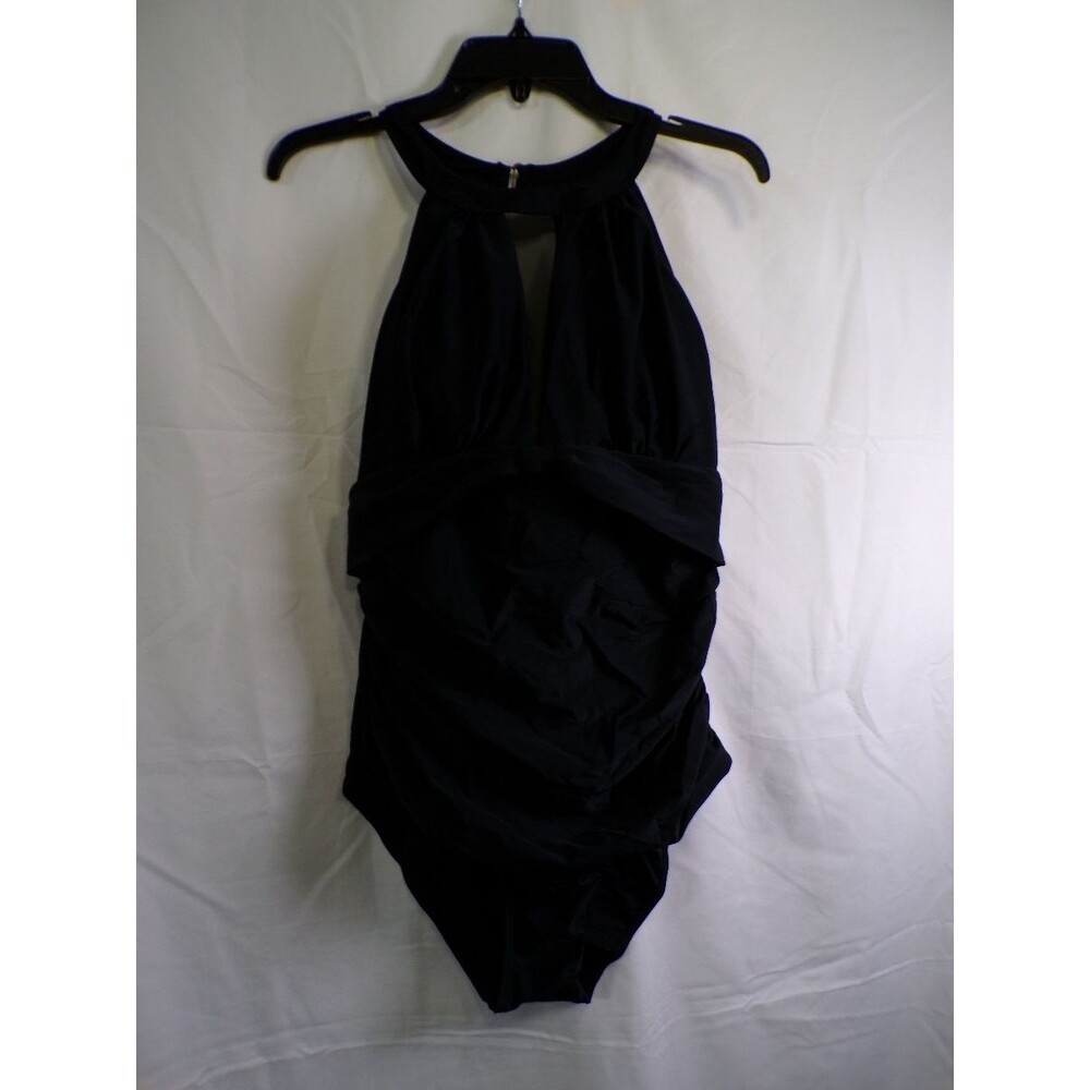 Women One Piece Halter Swimsuit XL Black 82% Polyamide 18% Elasthane